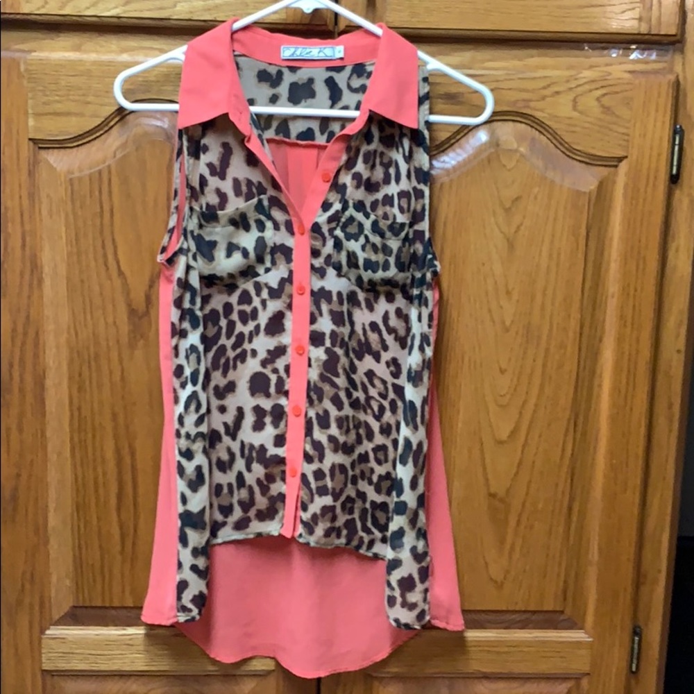 Leopard and coral sleeveless